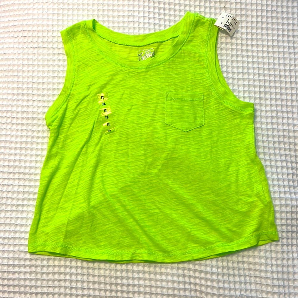 **Never worn- tags still on** Justice neon green loose tank